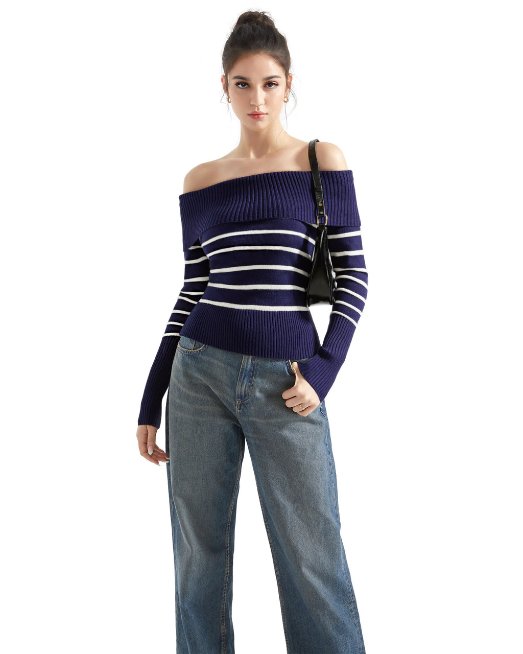 Ribbed Off Shoulder Shirt - Long Sleeve