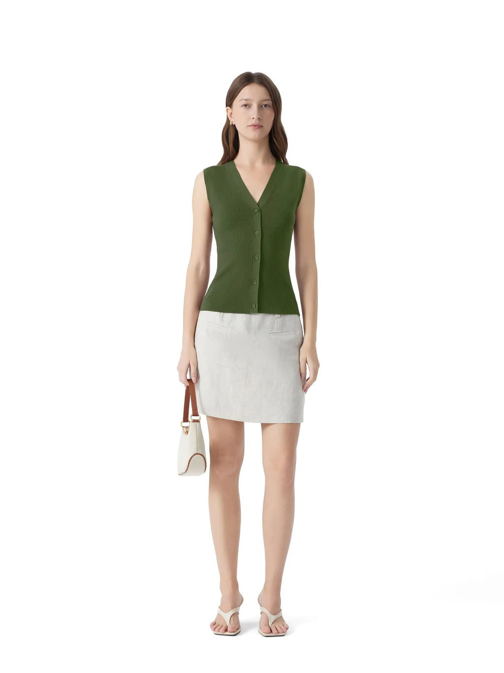 Button V Neck Tank Sweater Vest