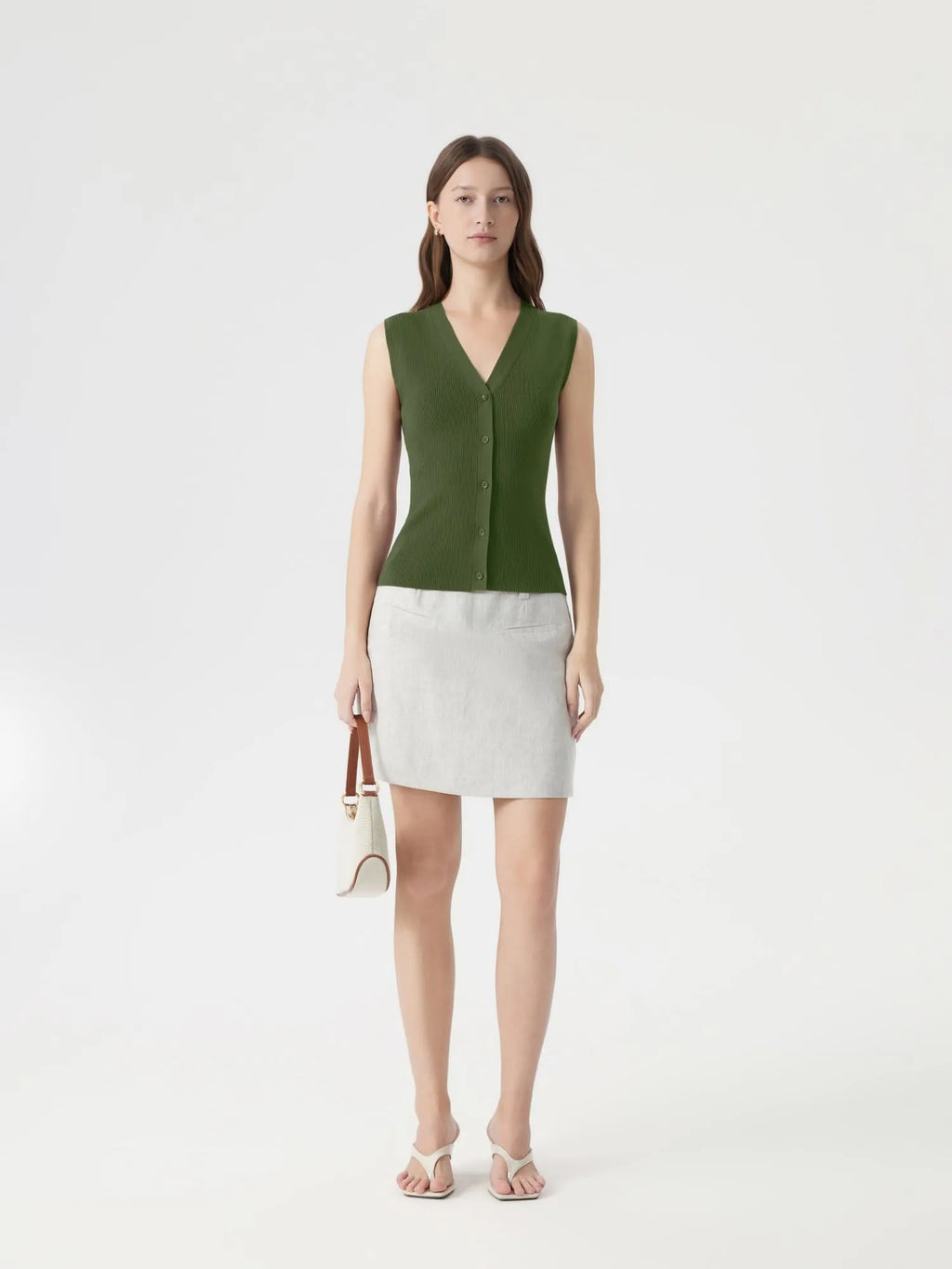 Button V Neck Tank Sweater Vest