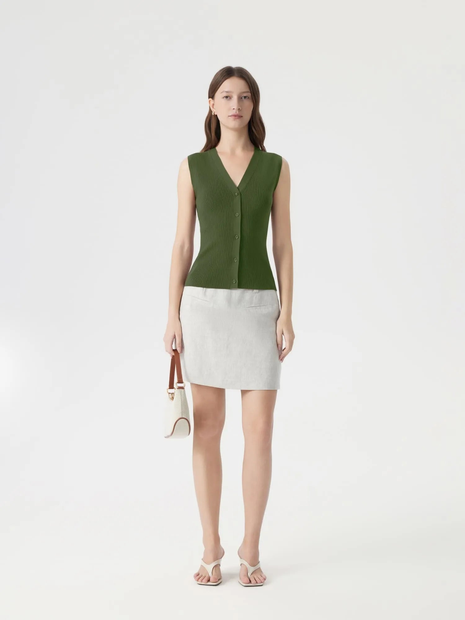 Button V Neck Tank Sweater Vest