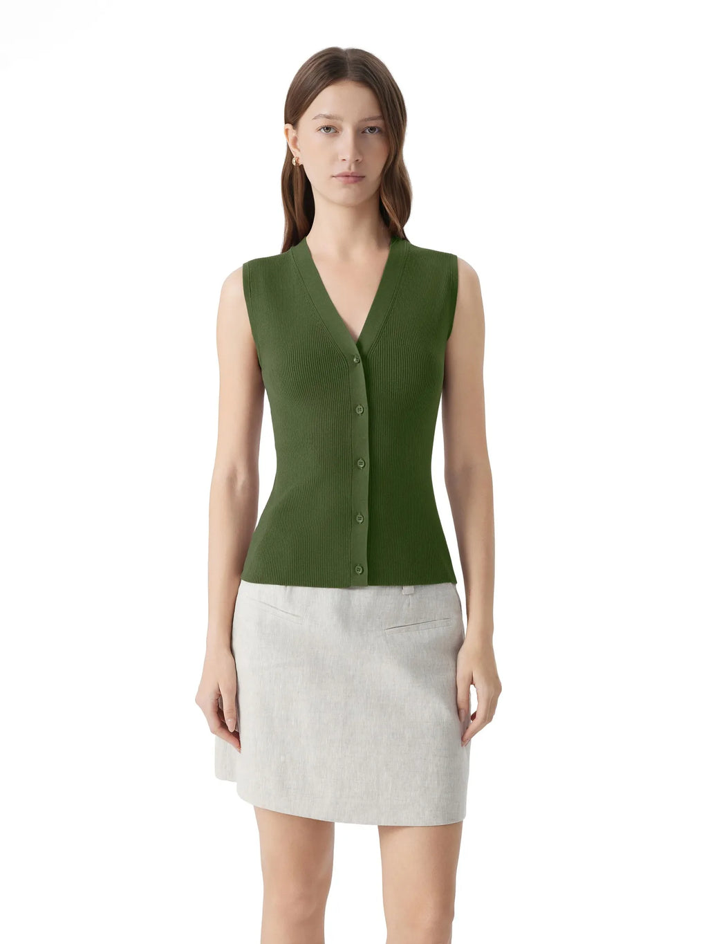 Button V Neck Tank Sweater Vest