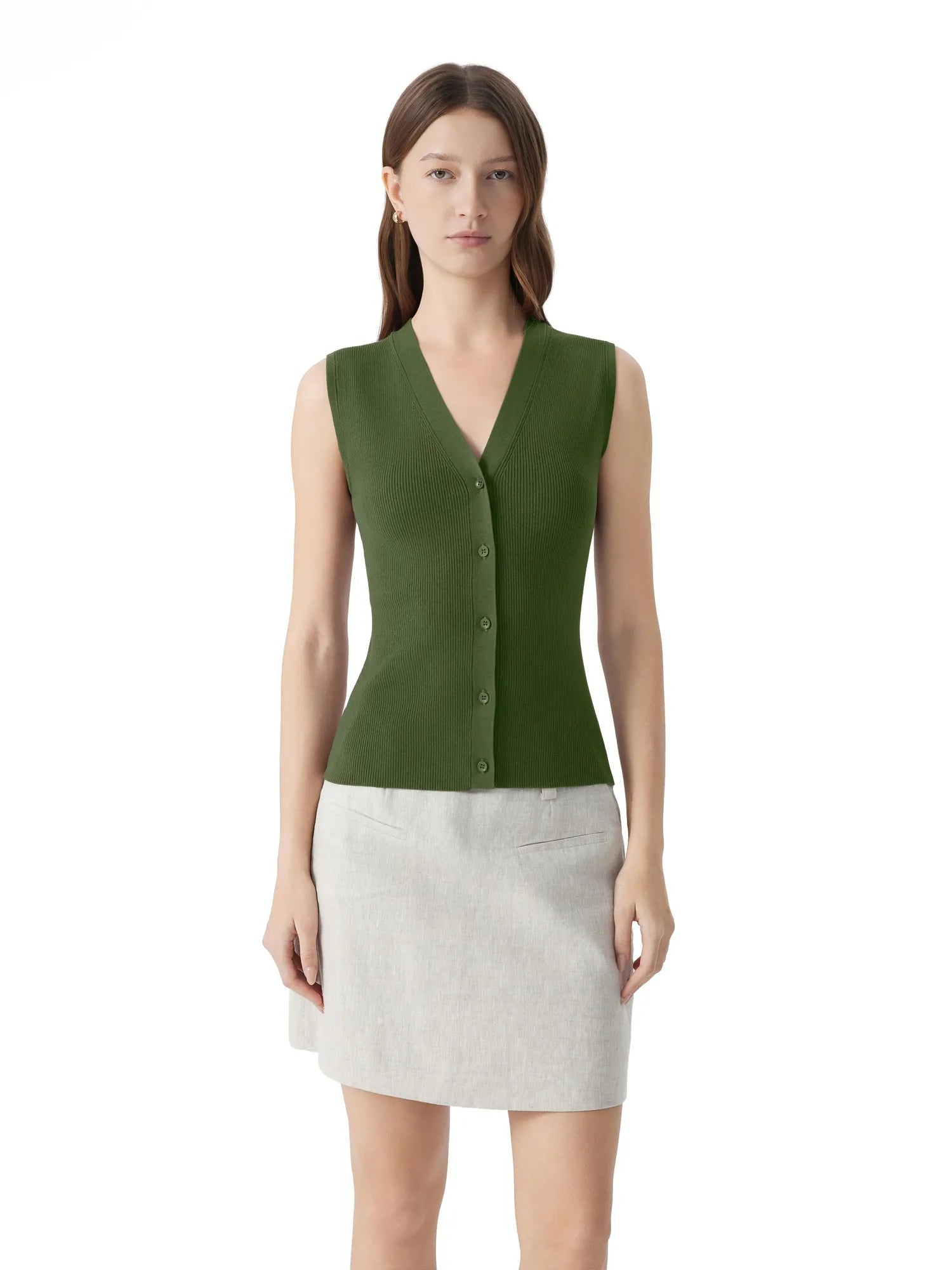 Button V Neck Tank Sweater Vest