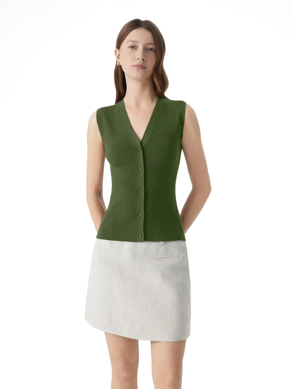 Button V Neck Tank Sweater Vest