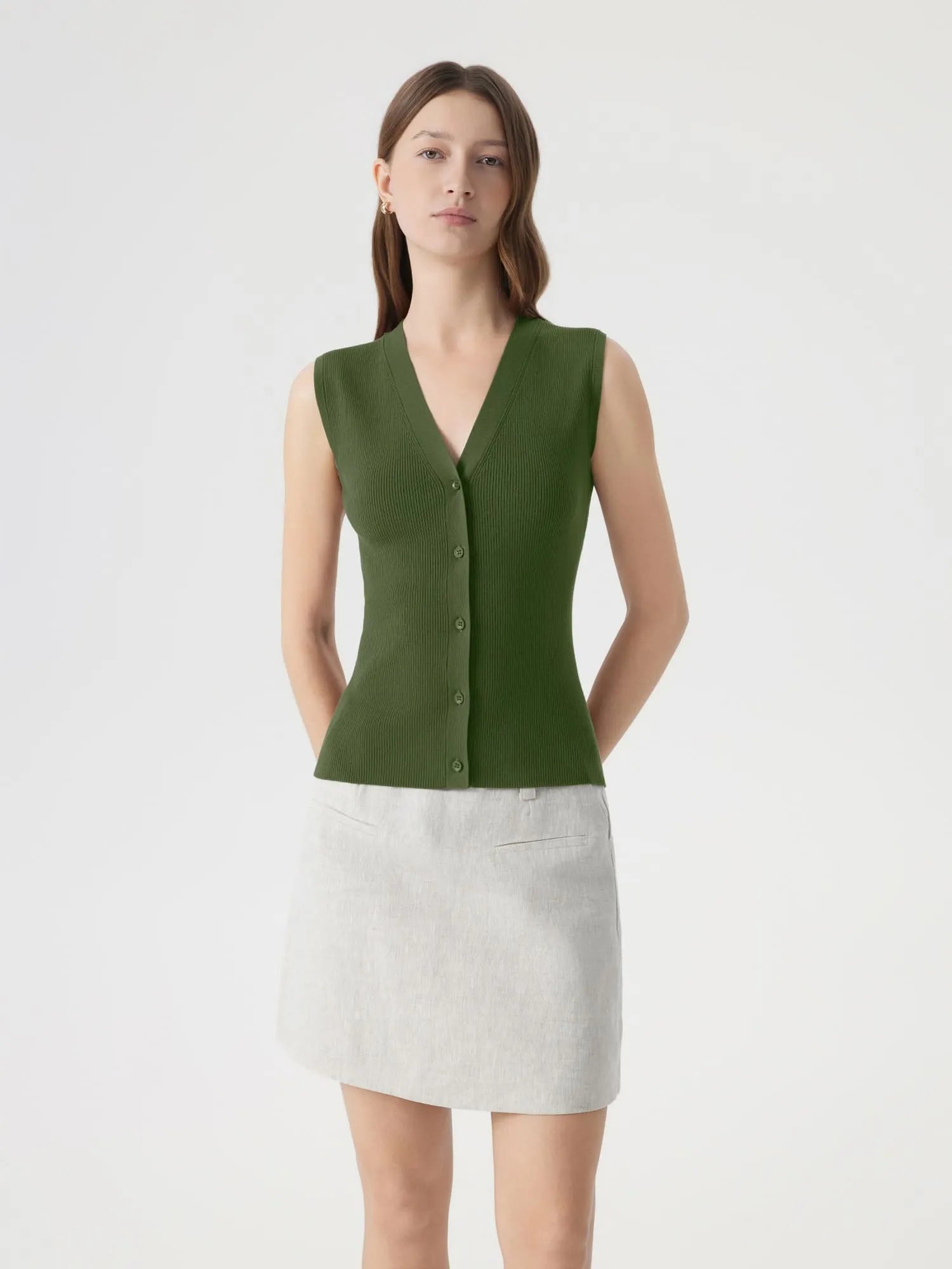 Button V Neck Tank Sweater Vest