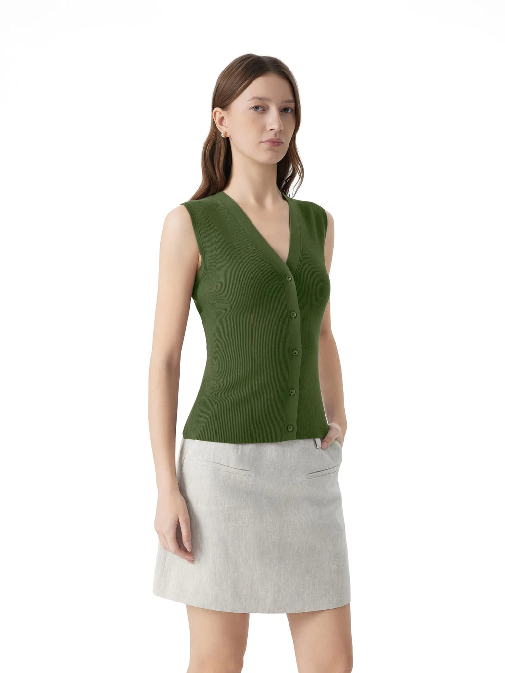 Button V Neck Tank Sweater Vest