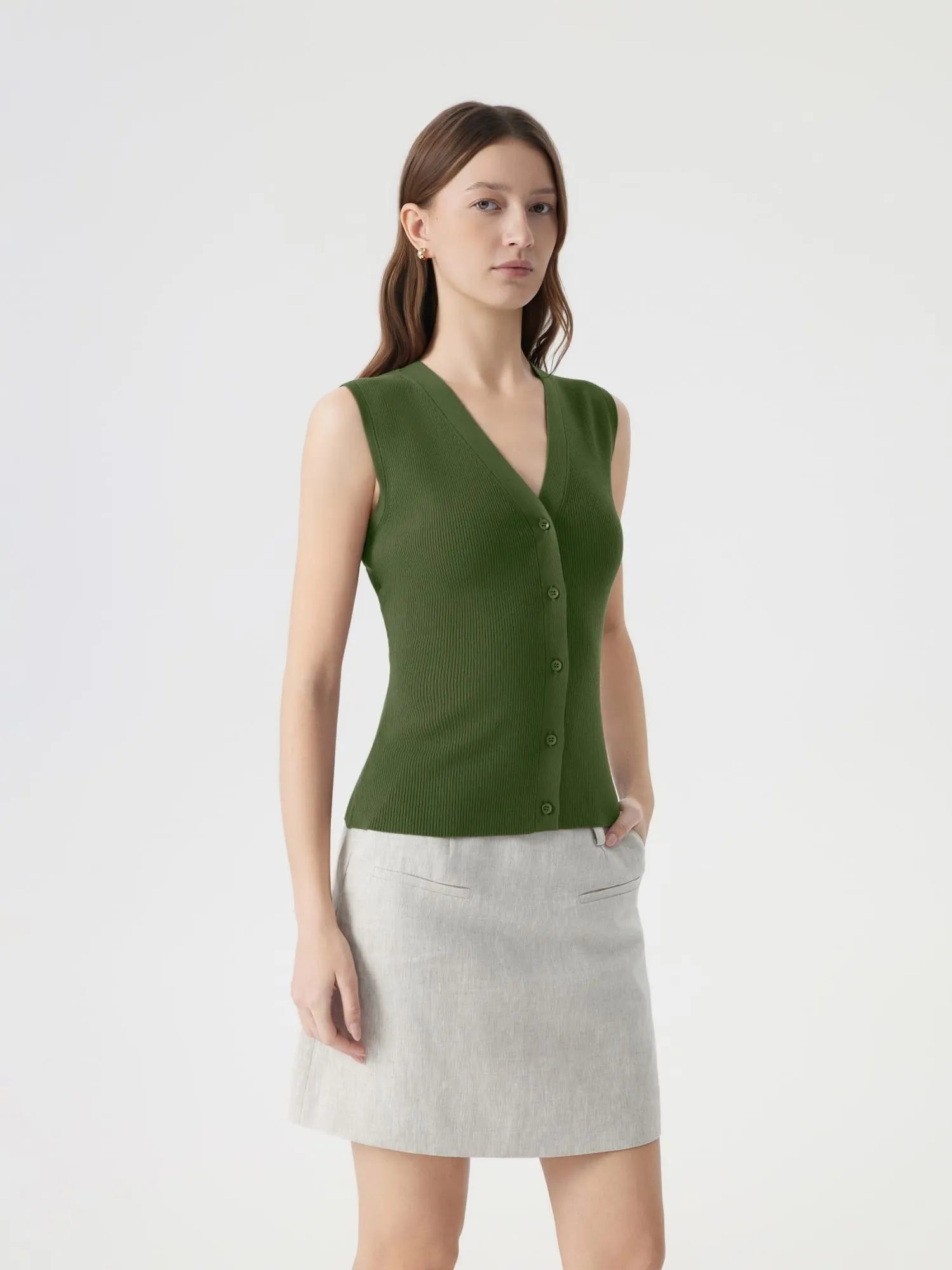 Button V Neck Tank Sweater Vest