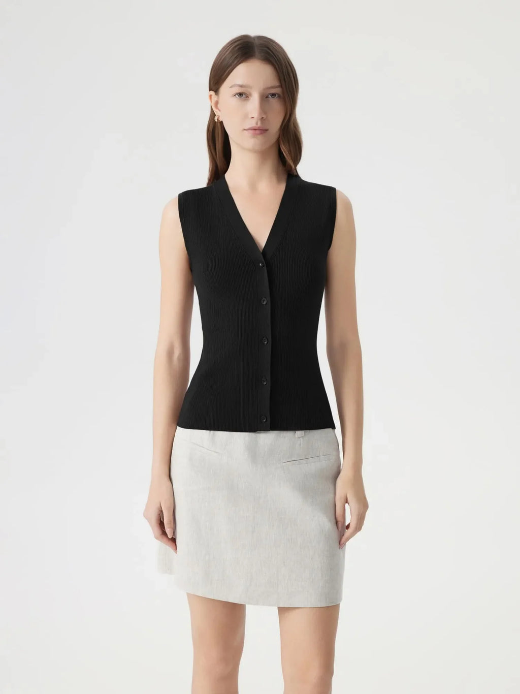 Button V Neck Tank Sweater Vest