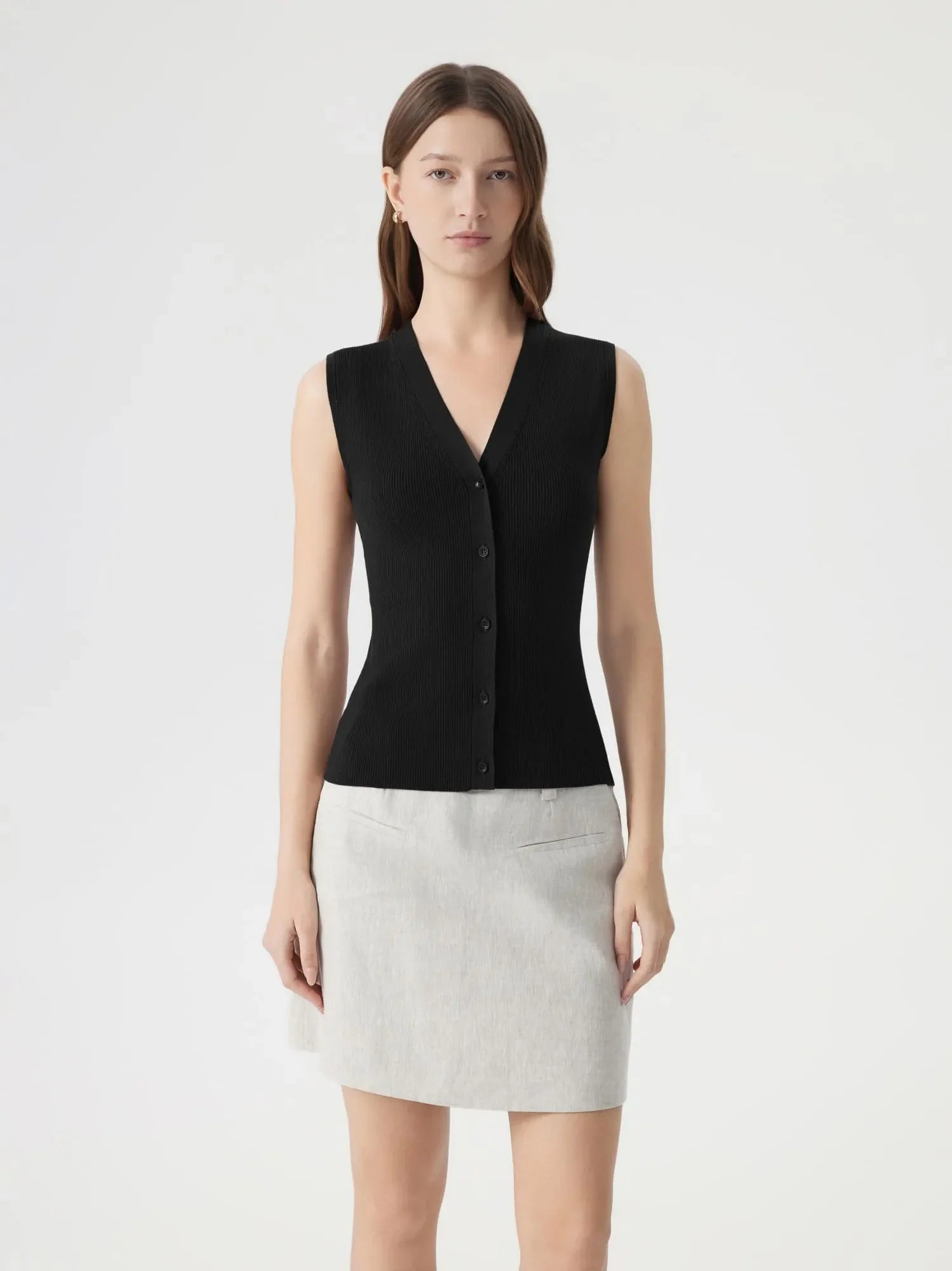 Button V Neck Tank Sweater Vest