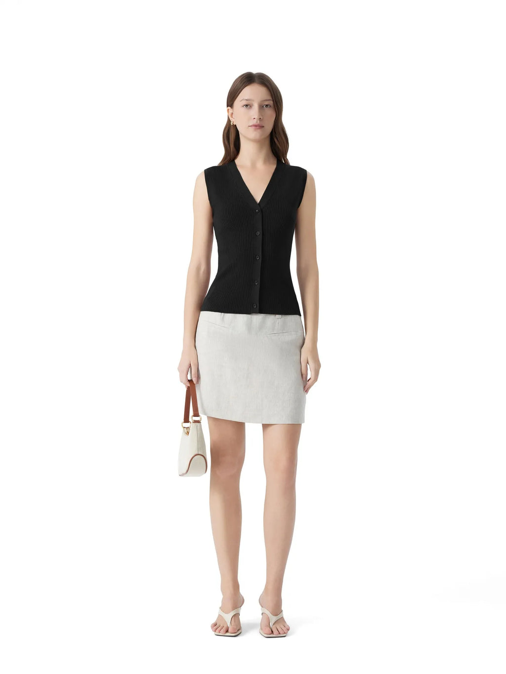 Button V Neck Tank Sweater Vest