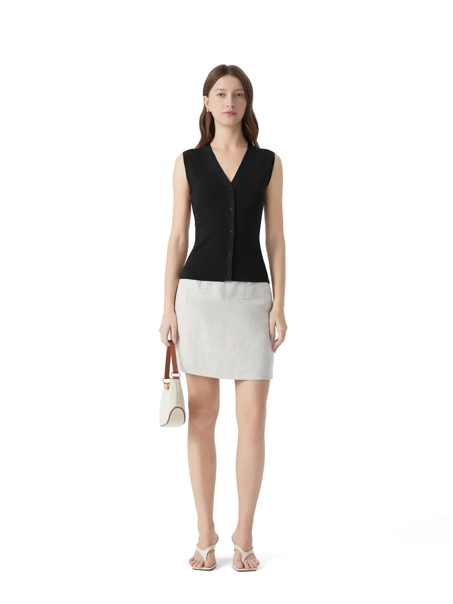 Button V Neck Tank Sweater Vest
