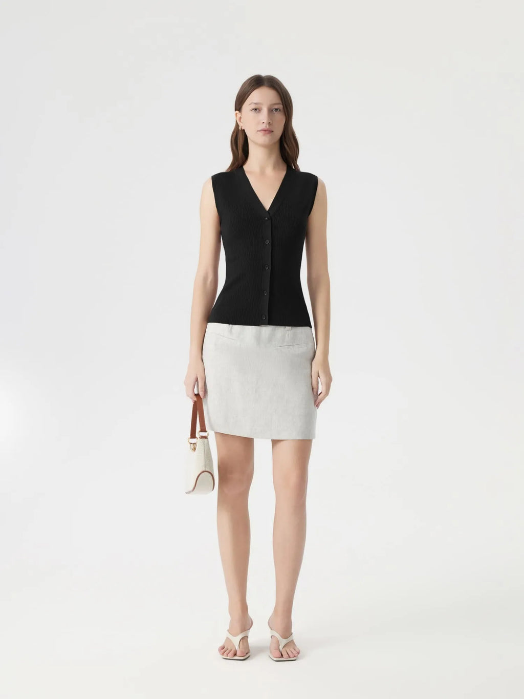 Button V Neck Tank Sweater Vest