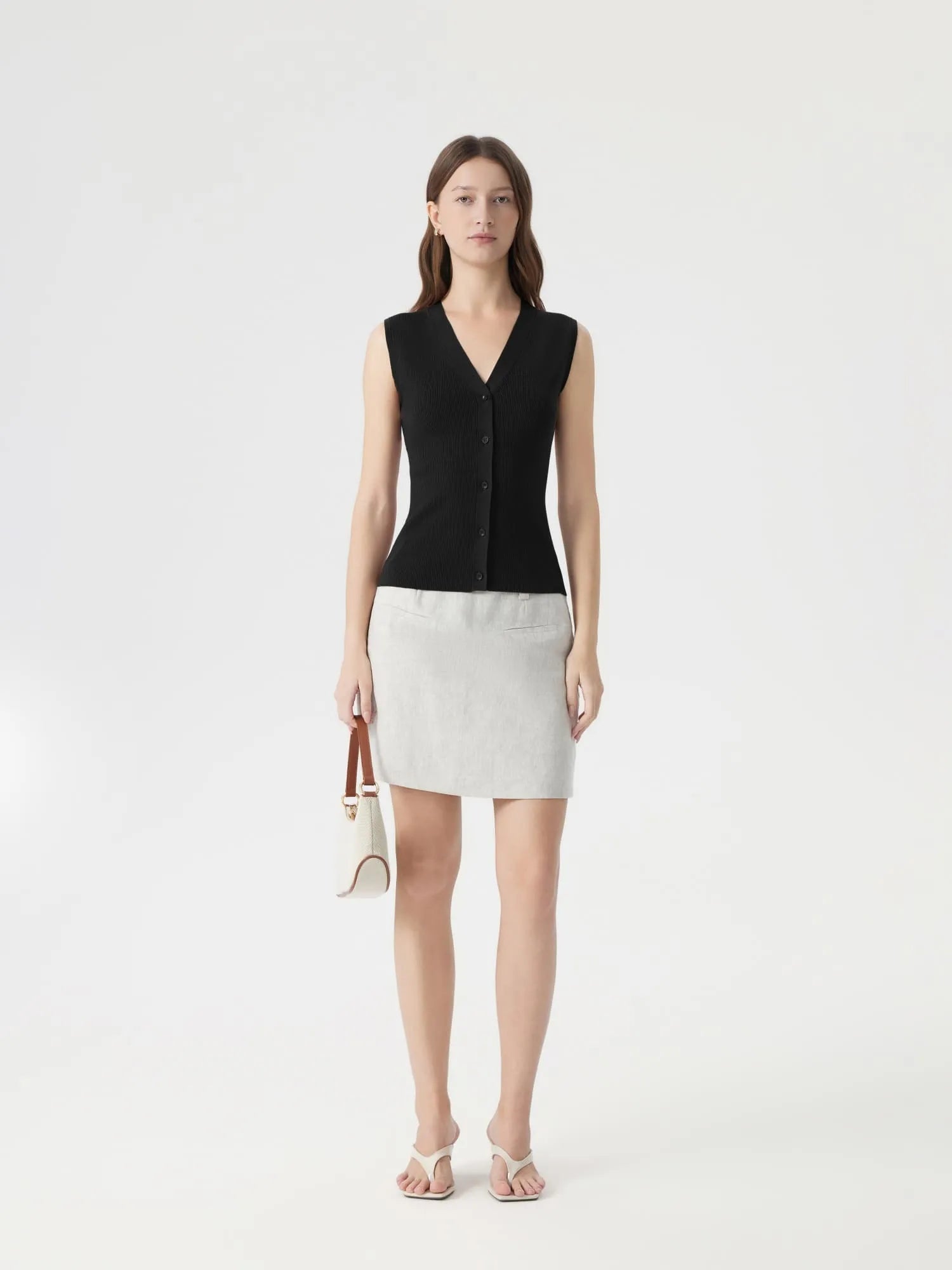 Button V Neck Tank Sweater Vest