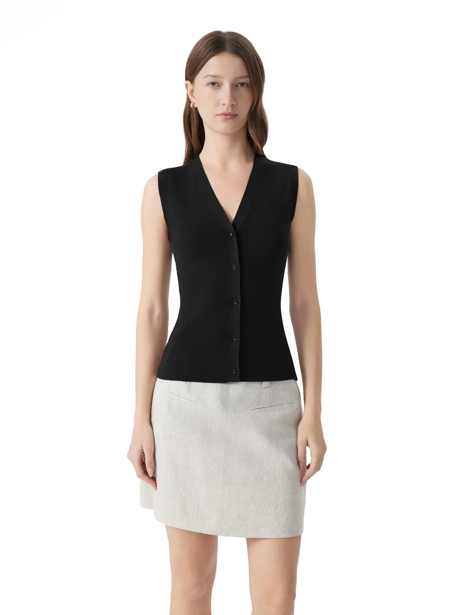 Button V Neck Tank Sweater Vest