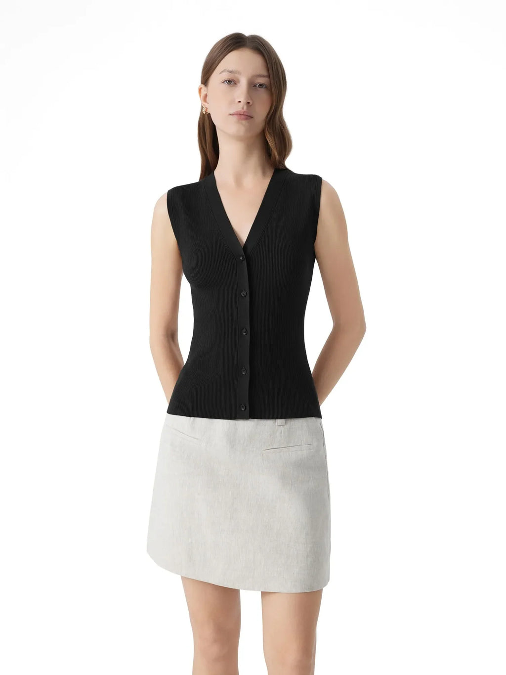 Button V Neck Tank Sweater Vest