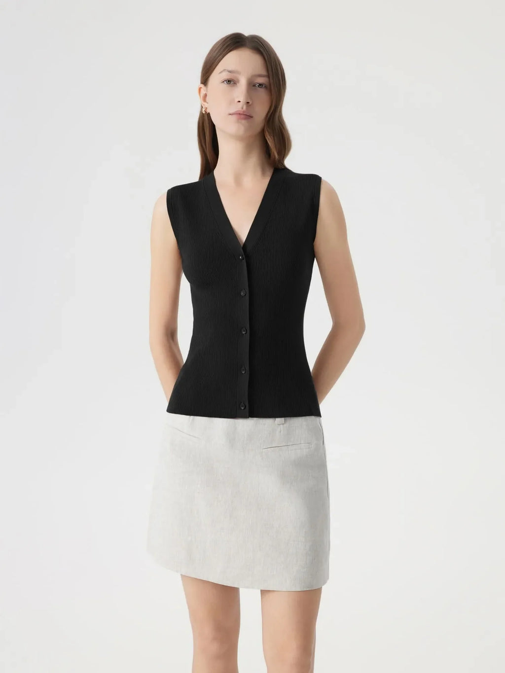 Button V Neck Tank Sweater Vest