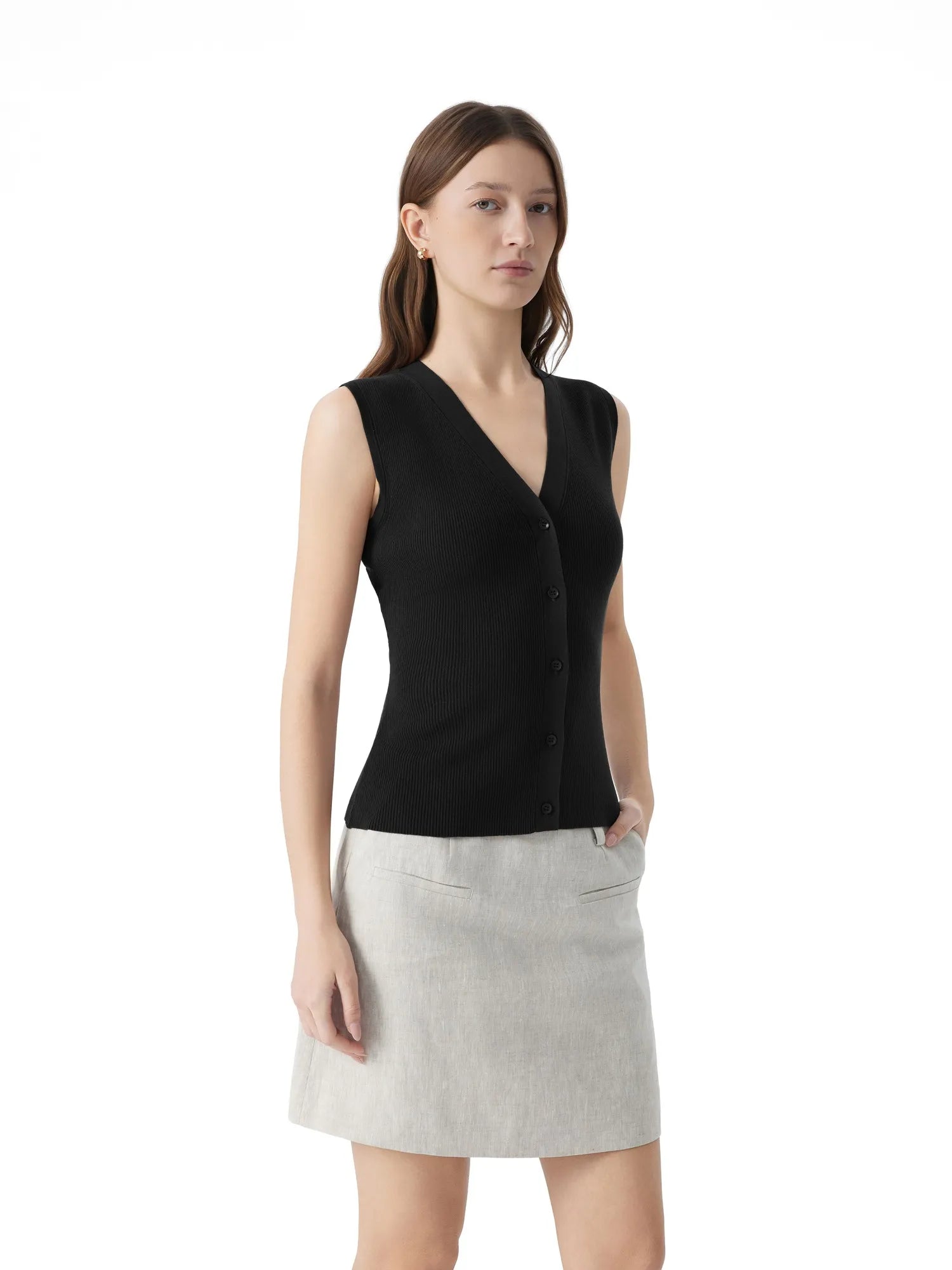 Button V Neck Tank Sweater Vest