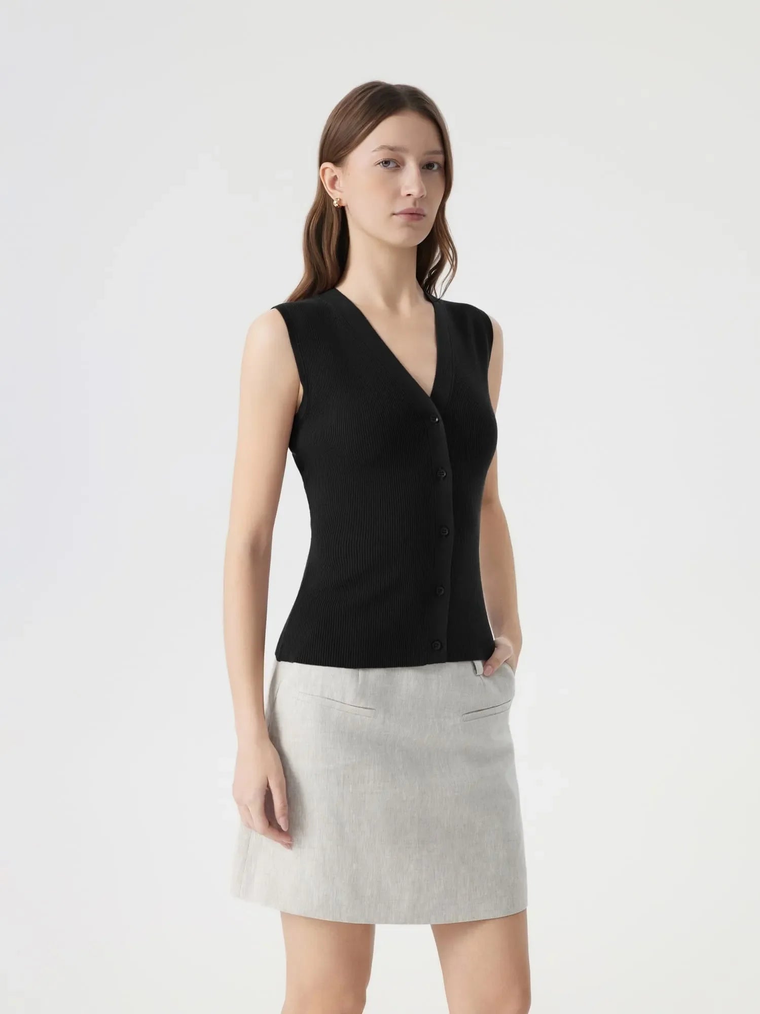 Button V Neck Tank Sweater Vest
