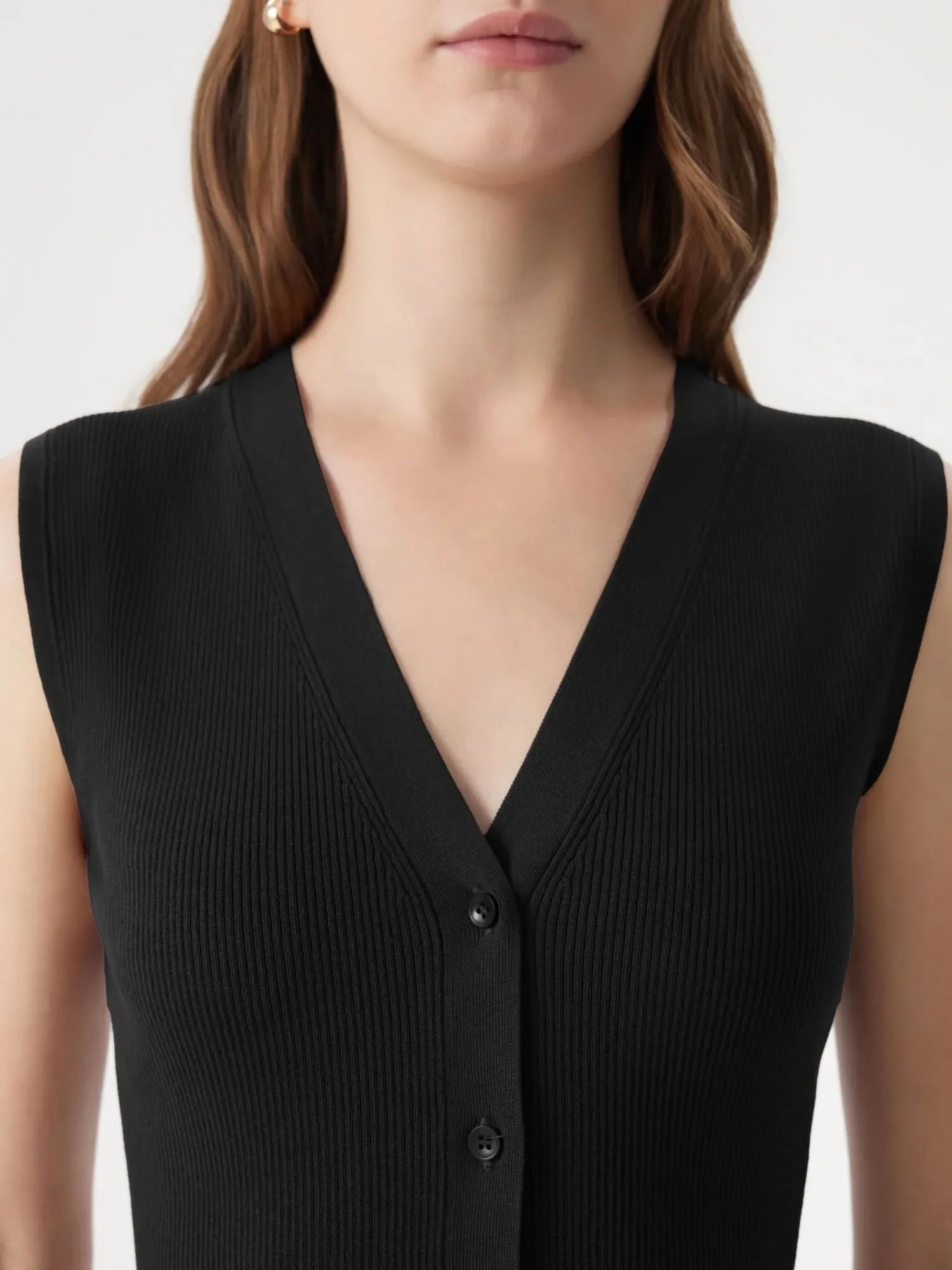 Button V Neck Tank Sweater Vest
