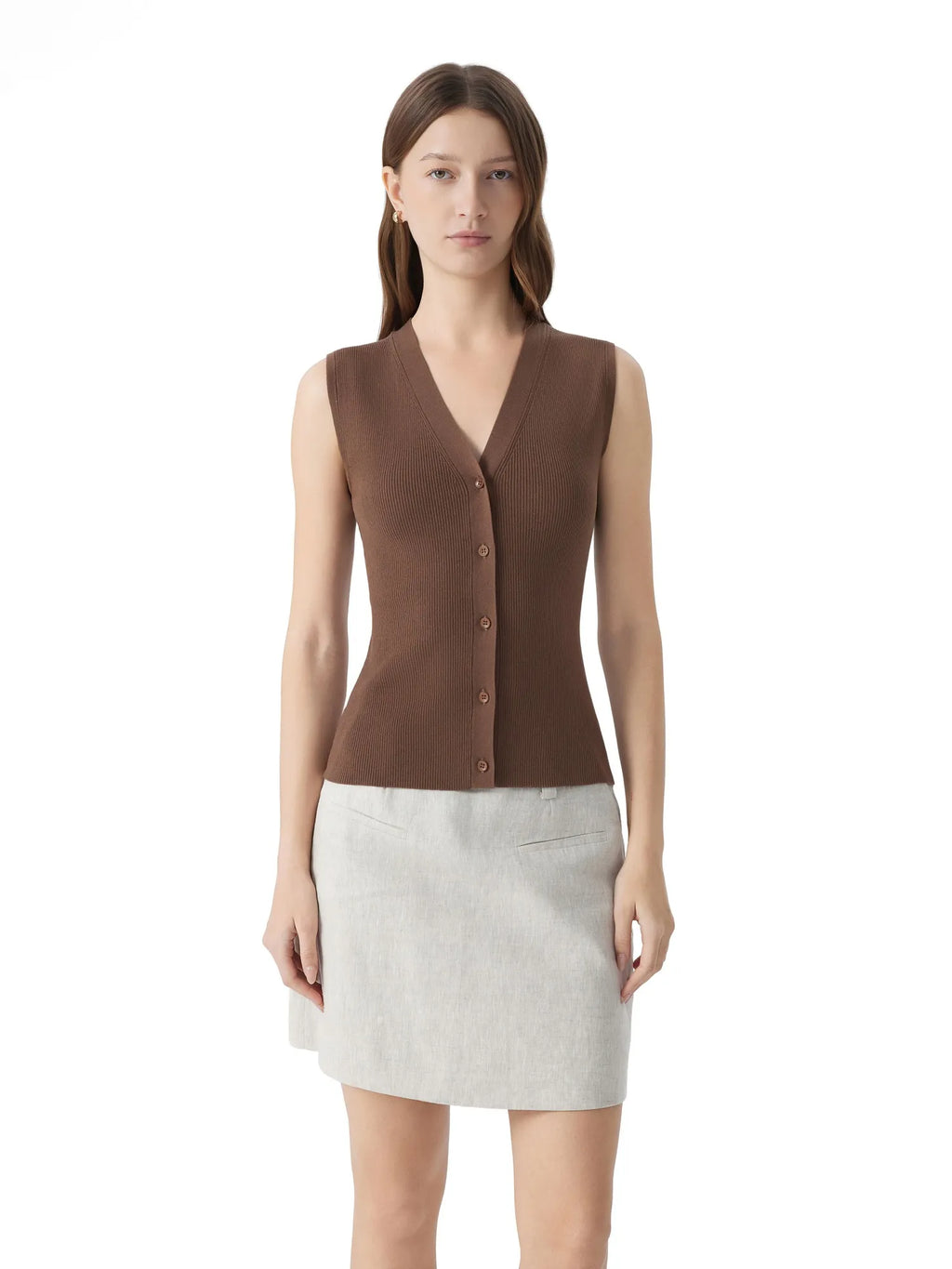 Button V Neck Tank Sweater Vest