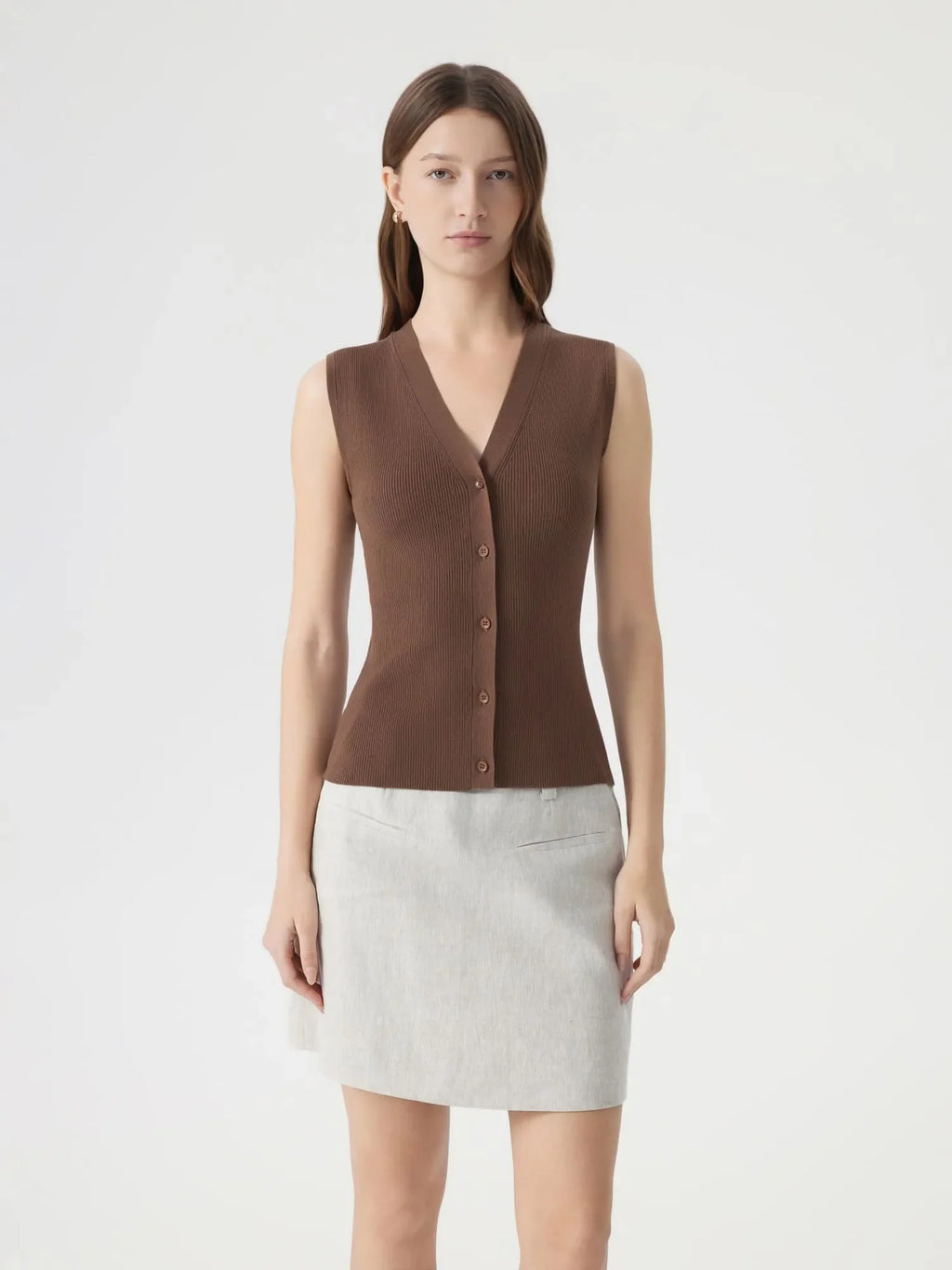 Button V Neck Tank Sweater Vest