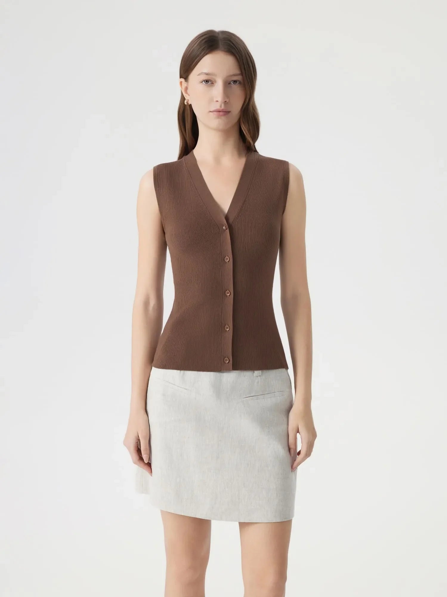 Button V Neck Tank Sweater Vest
