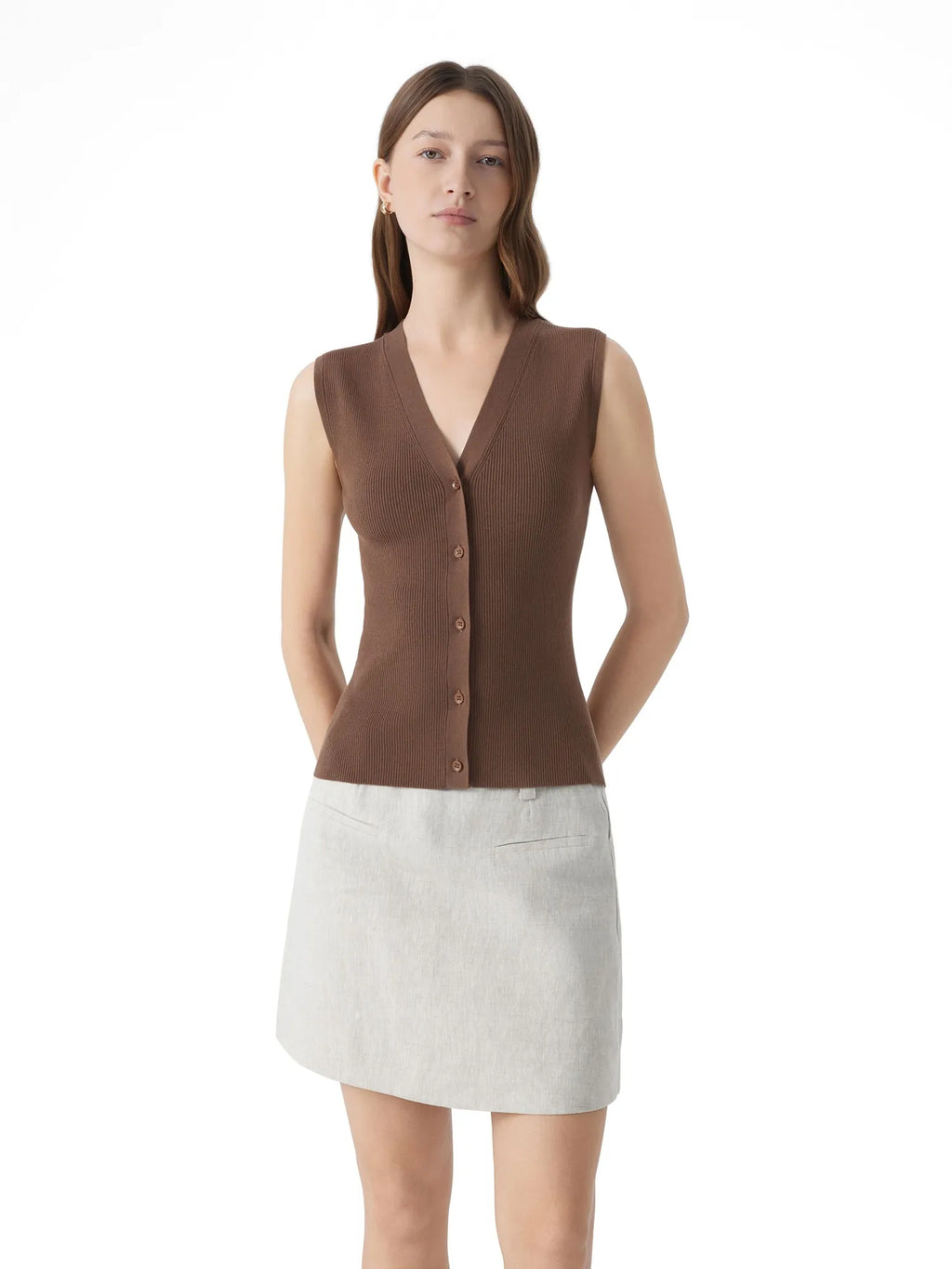 Button V Neck Tank Sweater Vest