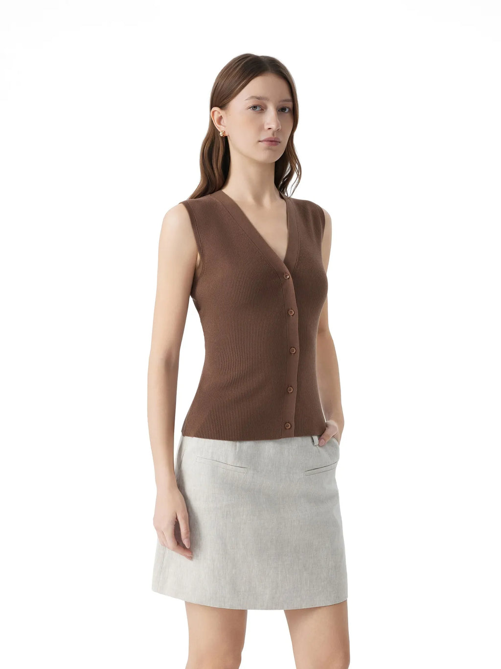 Button V Neck Tank Sweater Vest