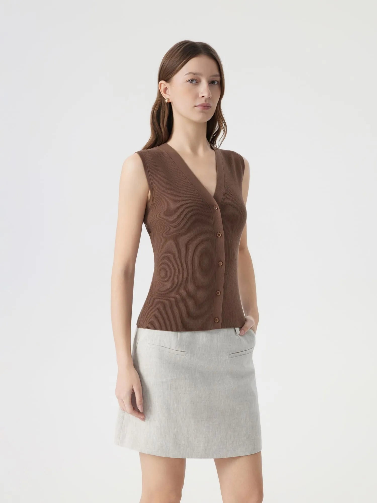 Button V Neck Tank Sweater Vest