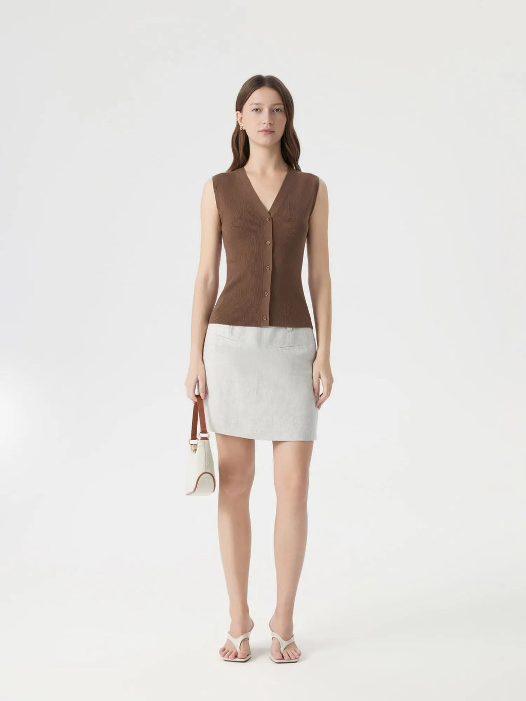 Button V Neck Tank Sweater Vest