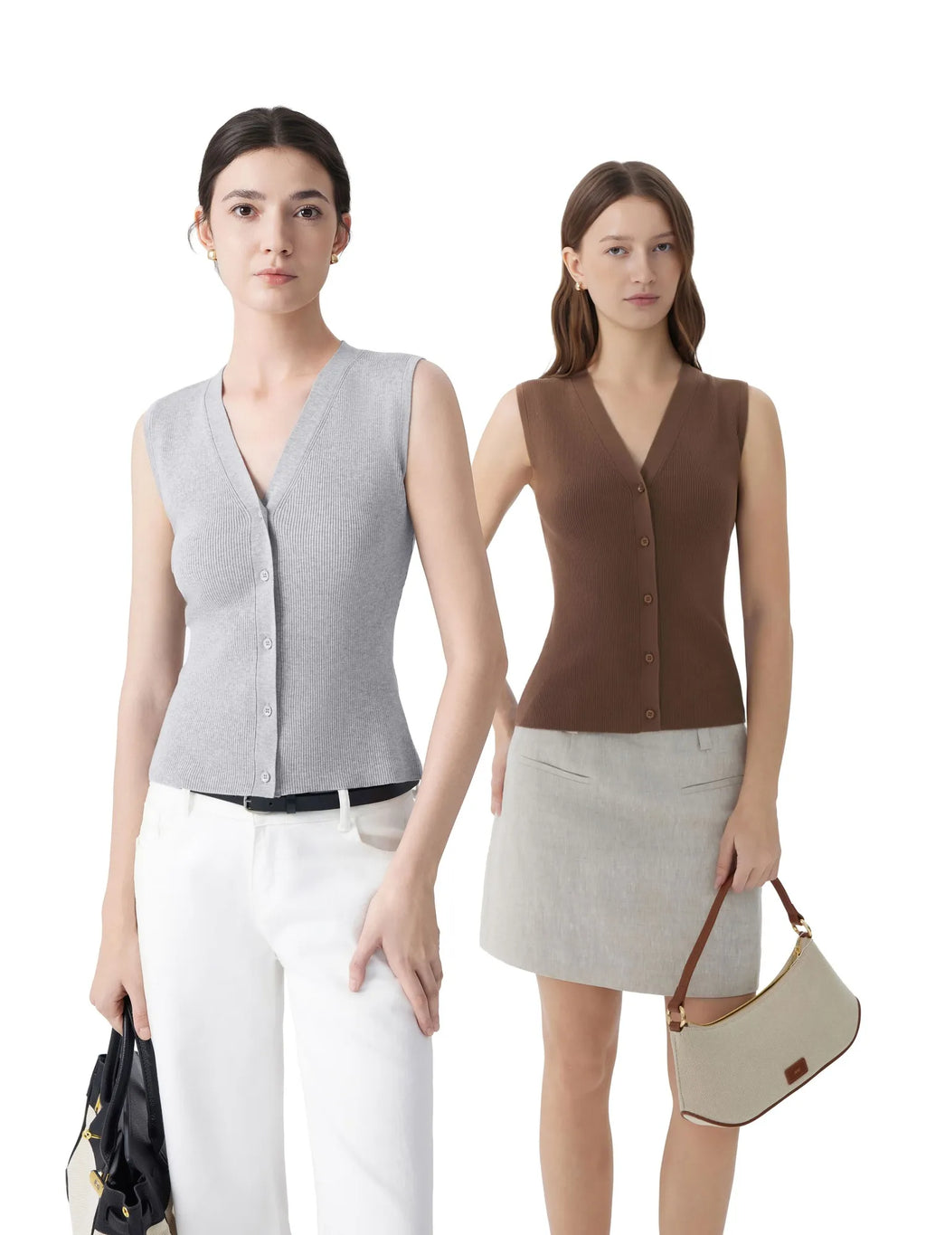 Button V Neck Tank Sweater Vest