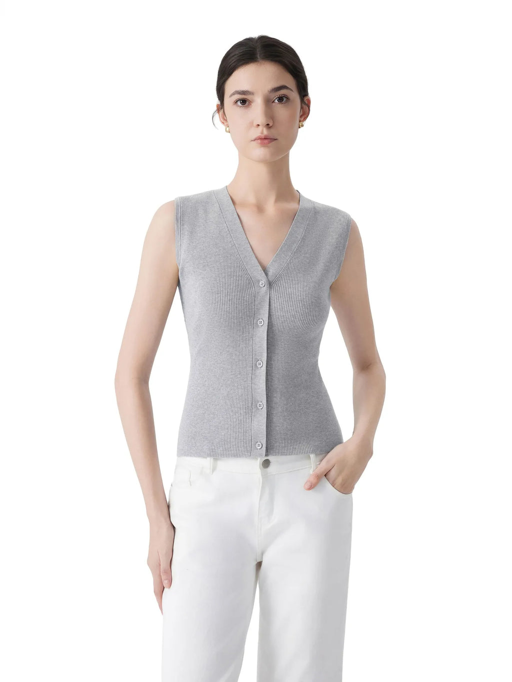 Button V Neck Tank Sweater Vest