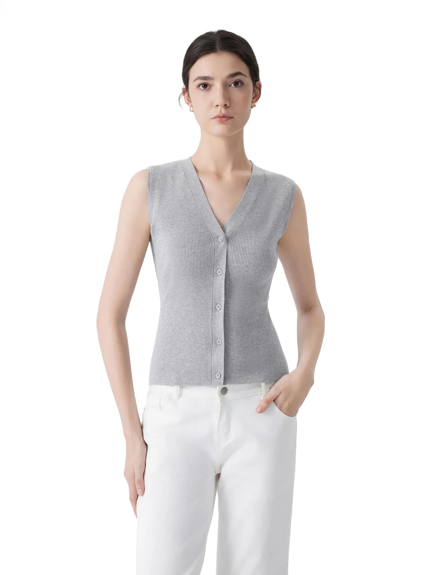 Button V Neck Tank Sweater Vest