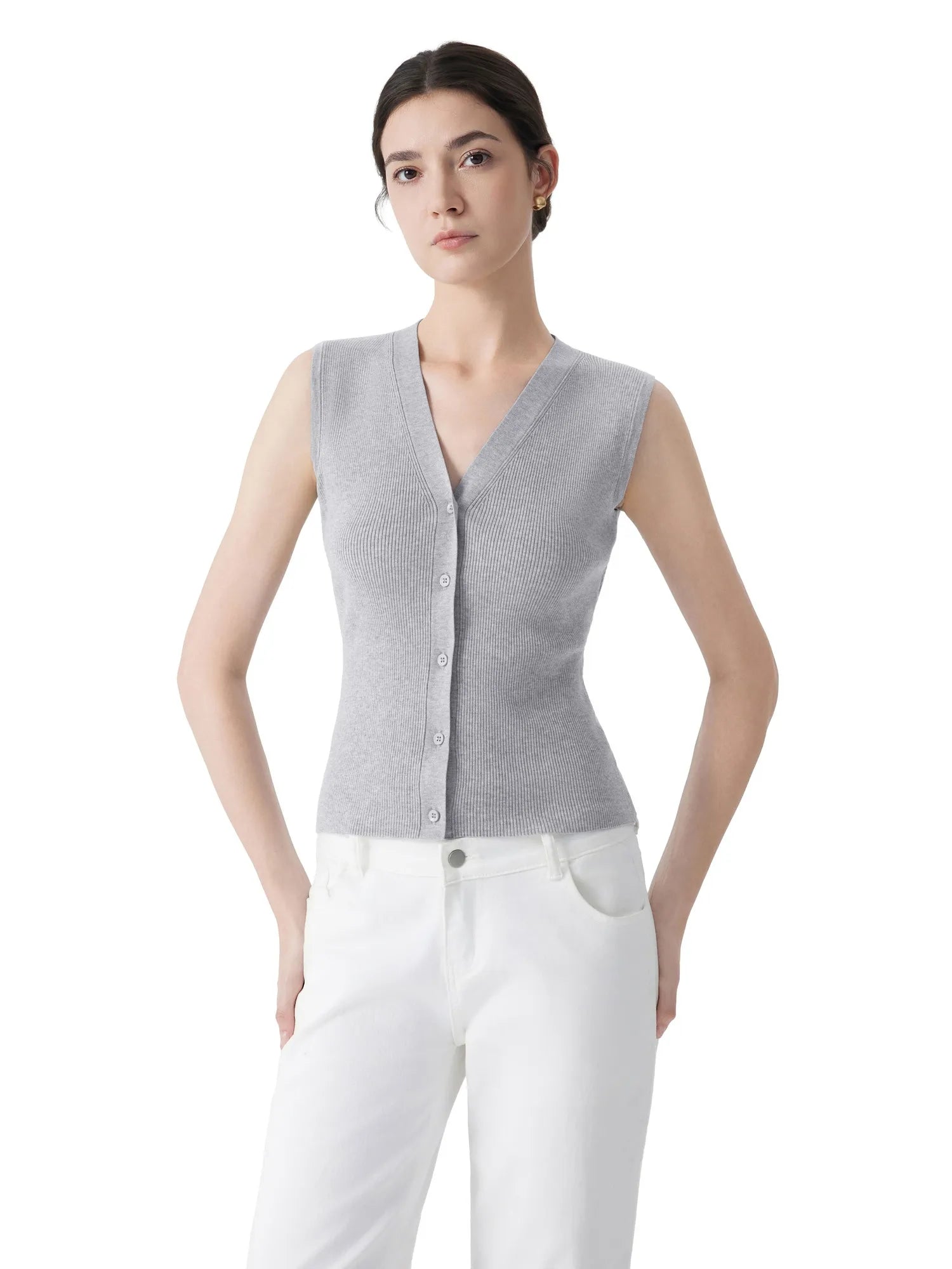Button V Neck Tank Sweater Vest