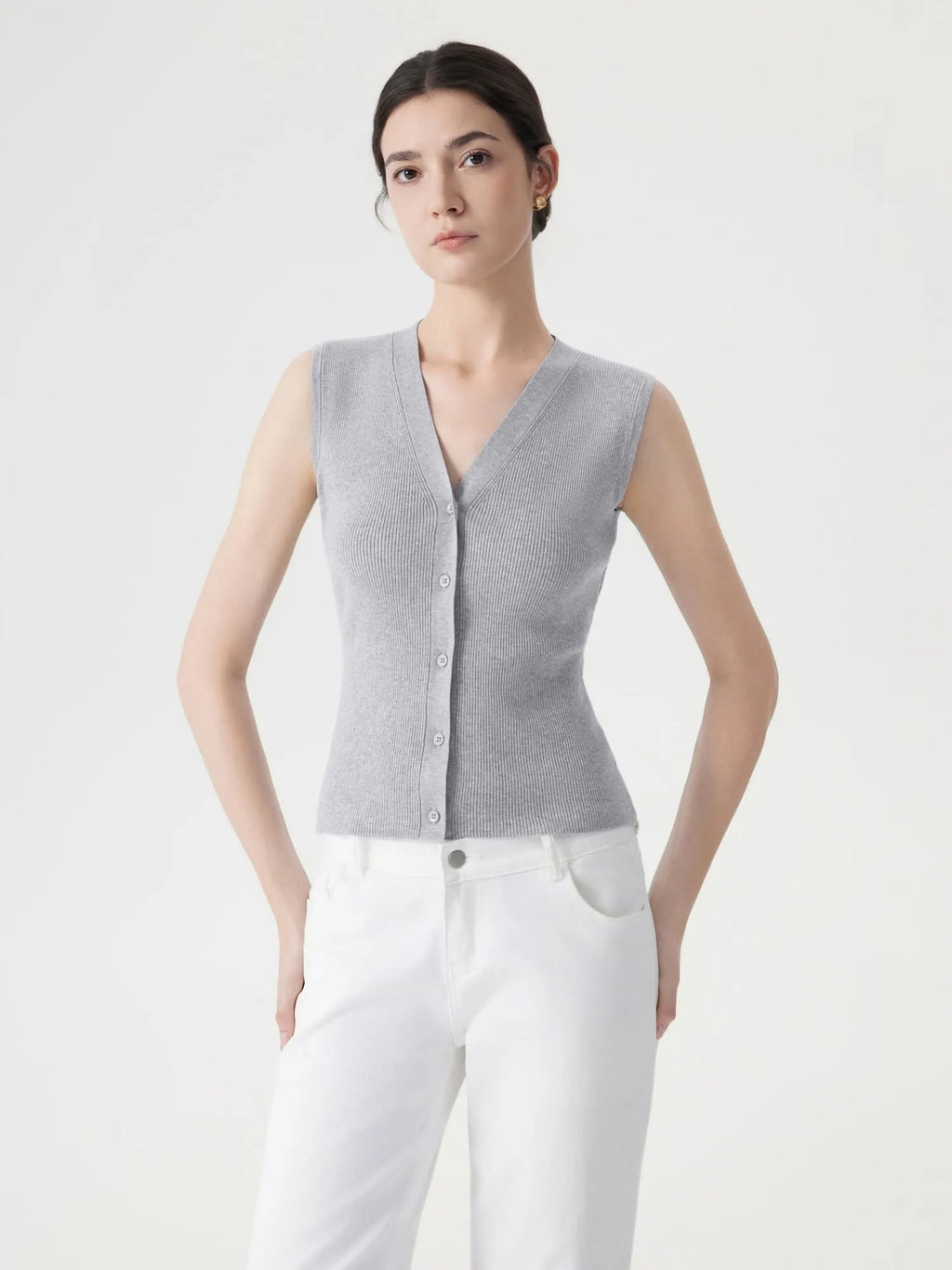 Button V Neck Tank Sweater Vest