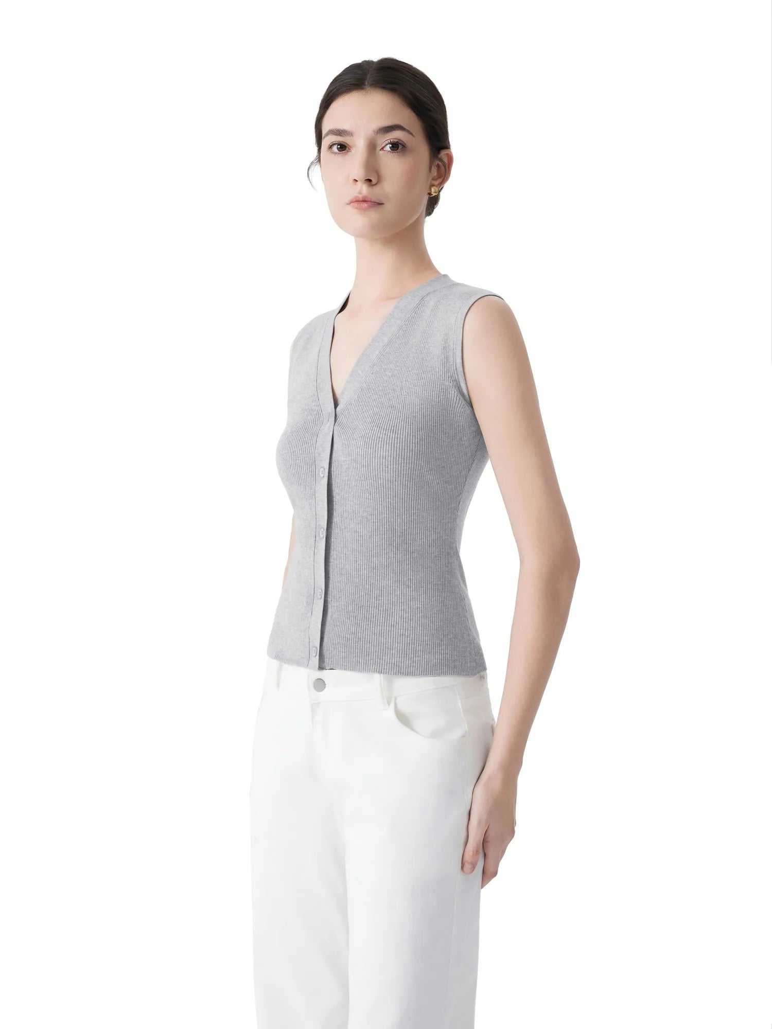 Button V Neck Tank Sweater Vest
