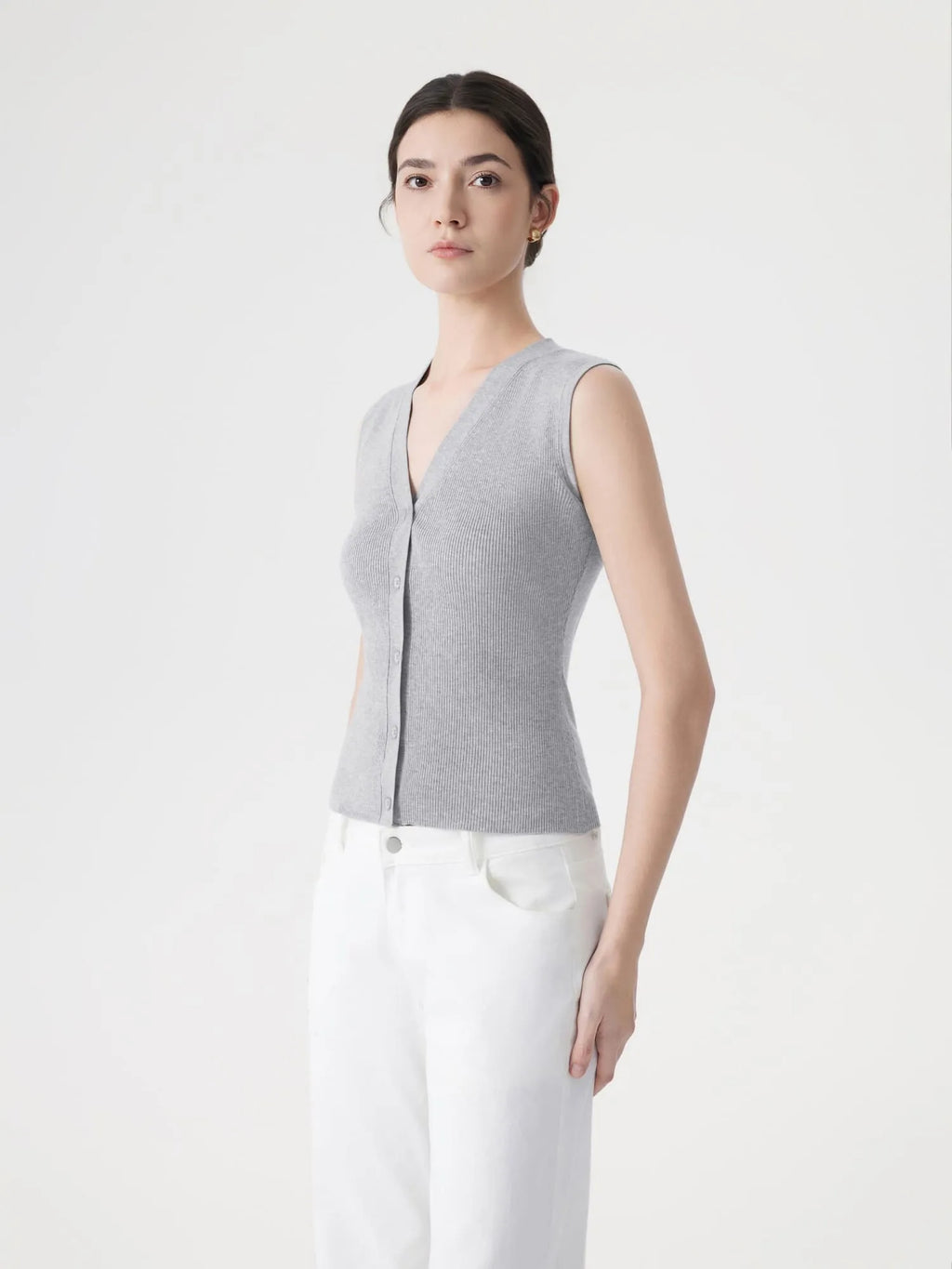 Button V Neck Tank Sweater Vest