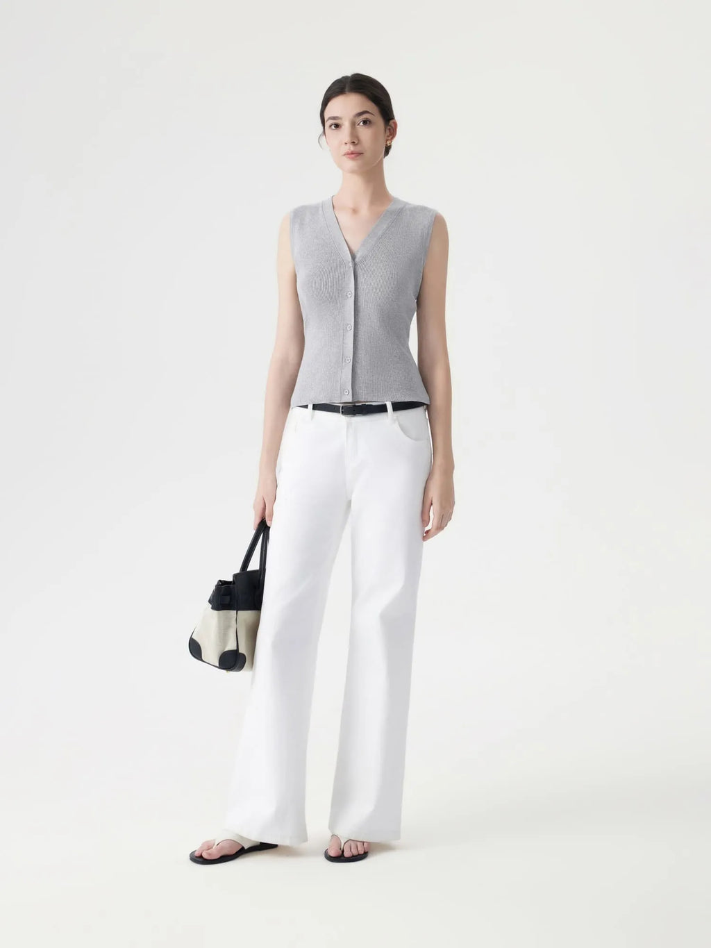 Button V Neck Tank Sweater Vest