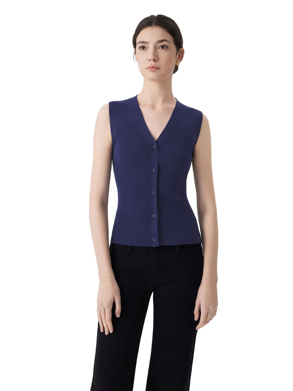 Button V Neck Tank Sweater Vest