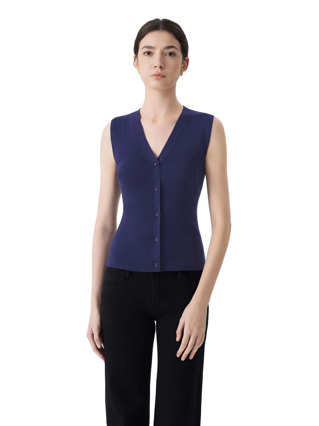 Button V Neck Tank Sweater Vest