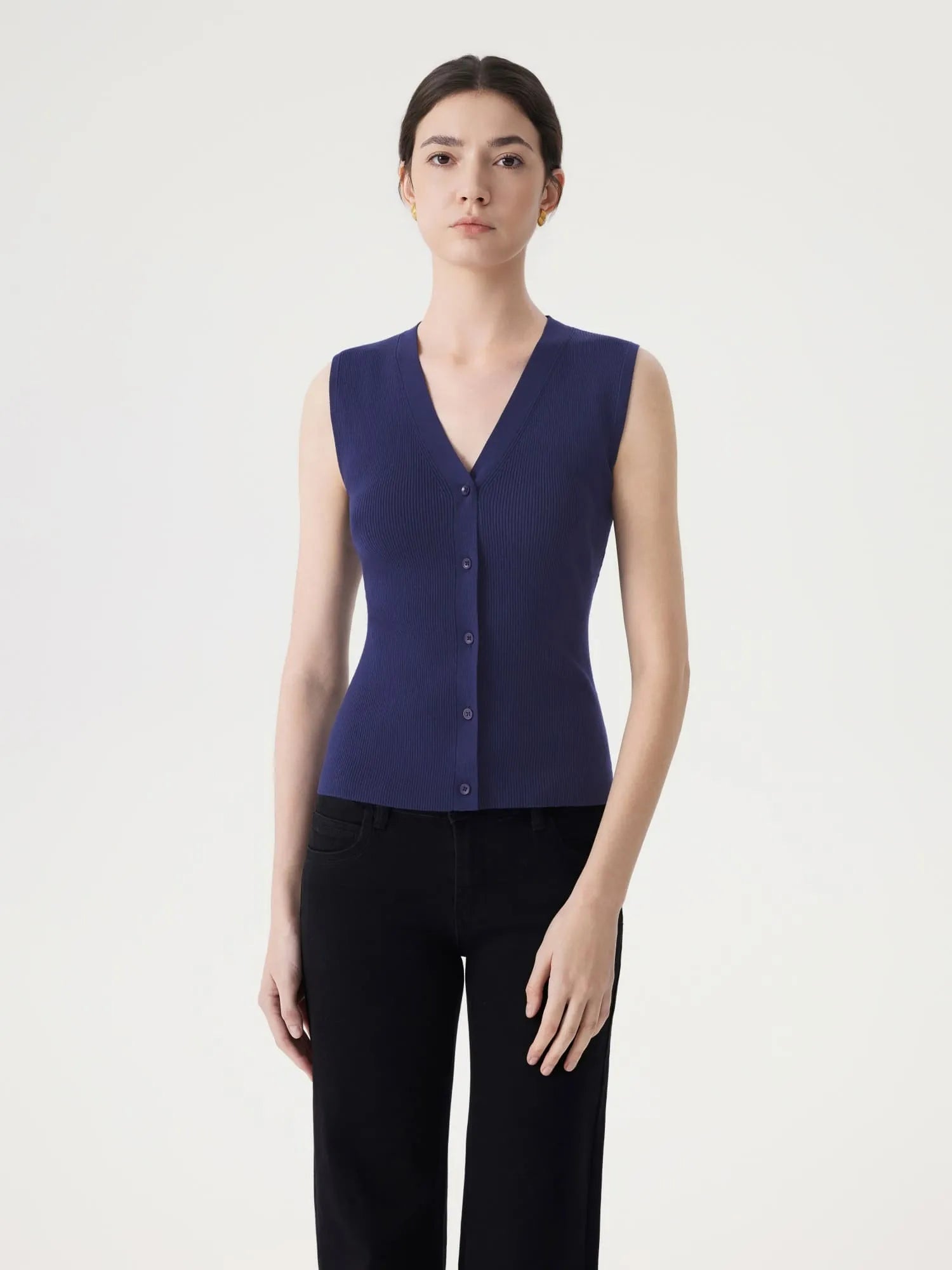 Button V Neck Tank Sweater Vest