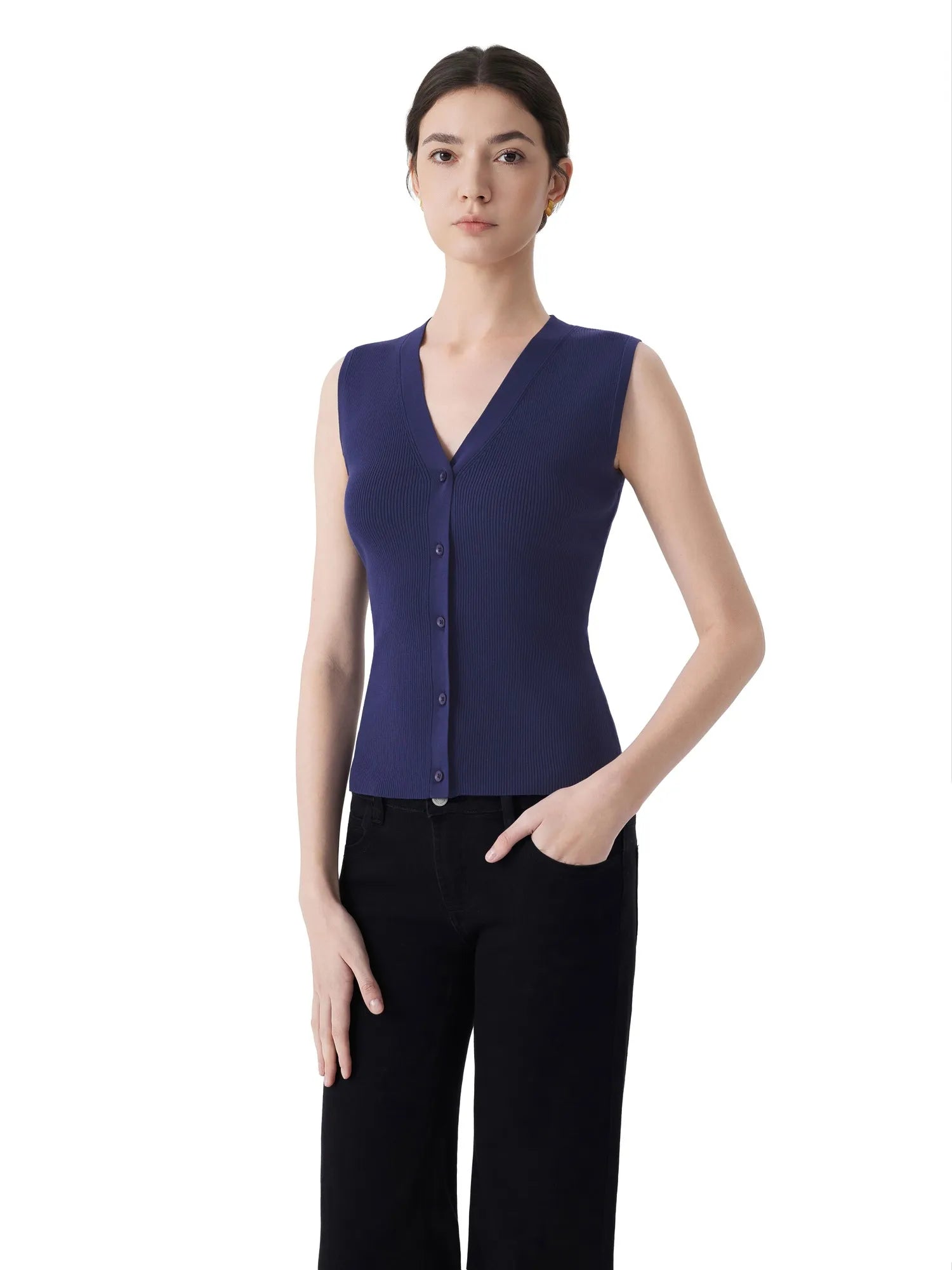 Button V Neck Tank Sweater Vest