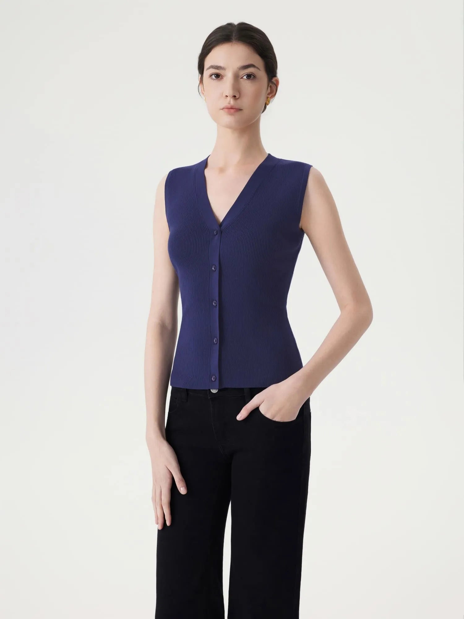 Button V Neck Tank Sweater Vest