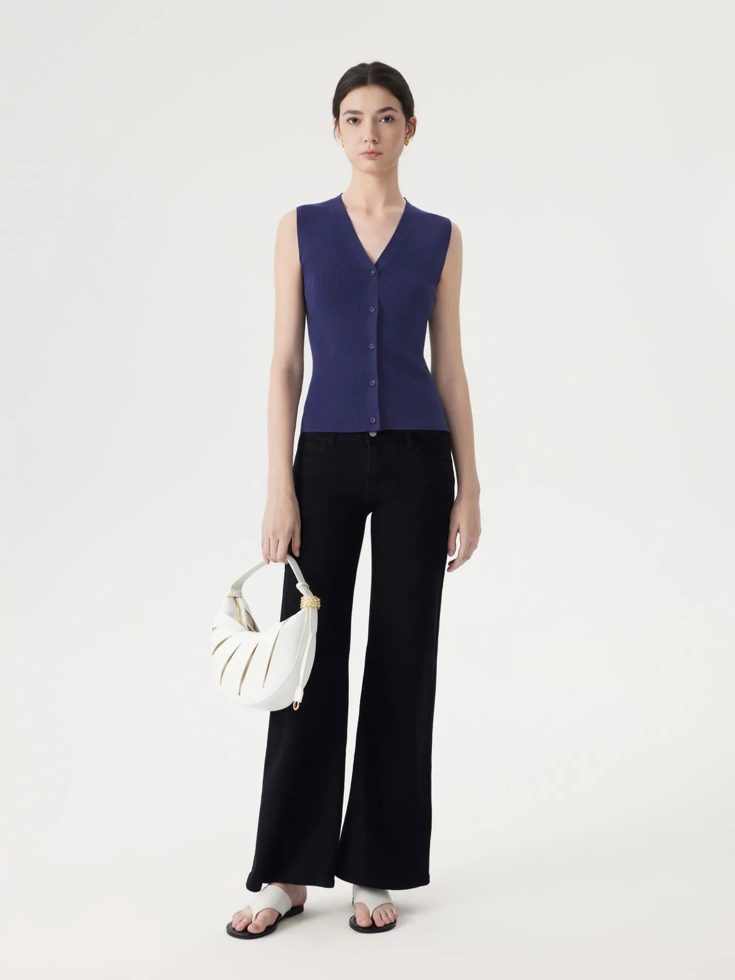 Button V Neck Tank Sweater Vest
