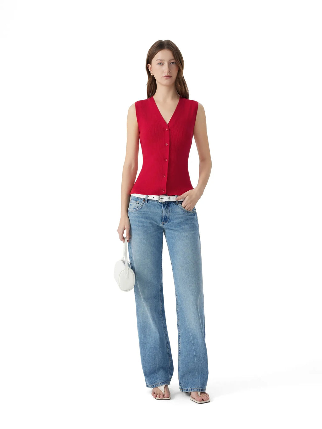 Button V Neck Tank Sweater Vest