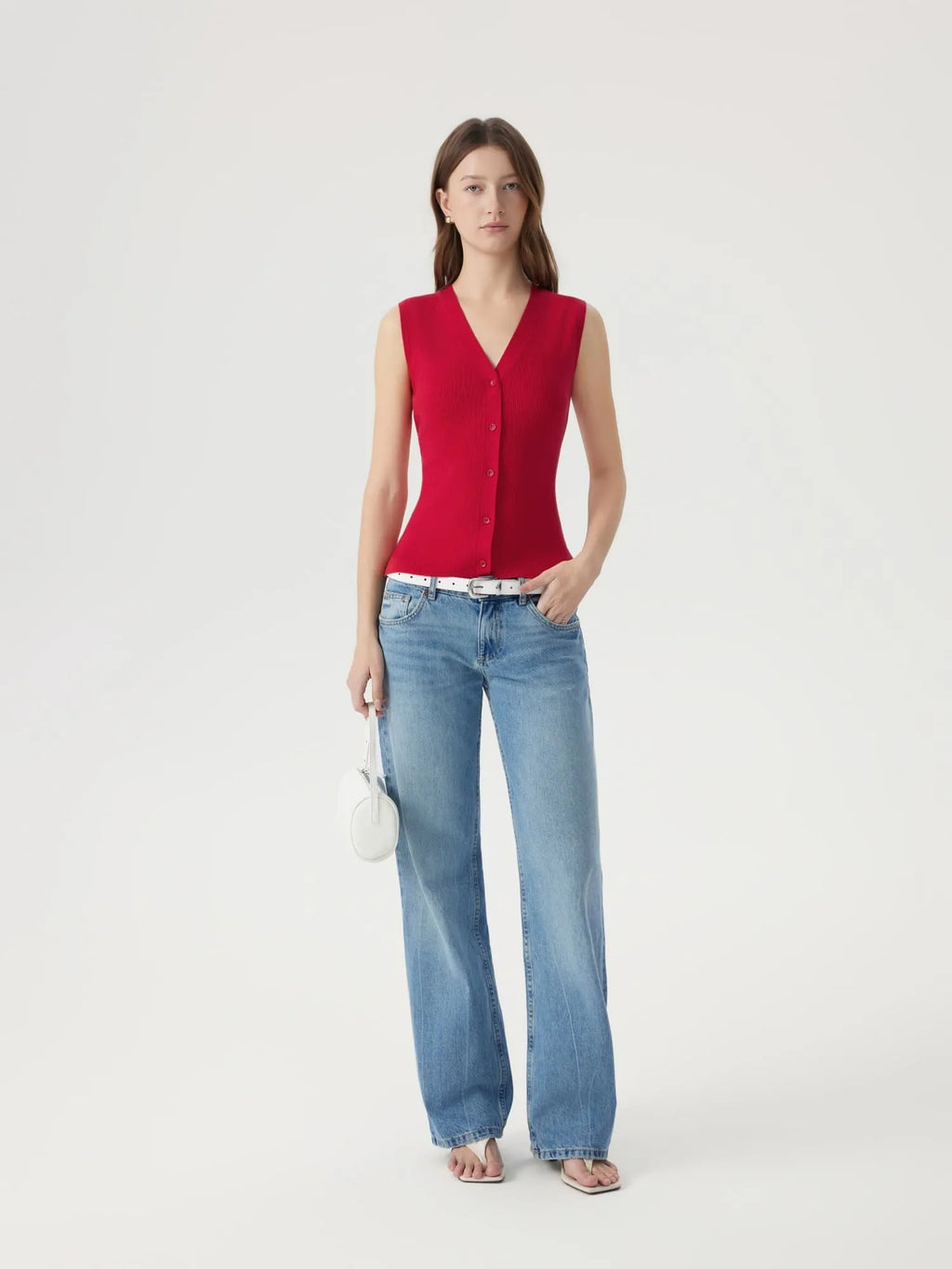 Button V Neck Tank Sweater Vest