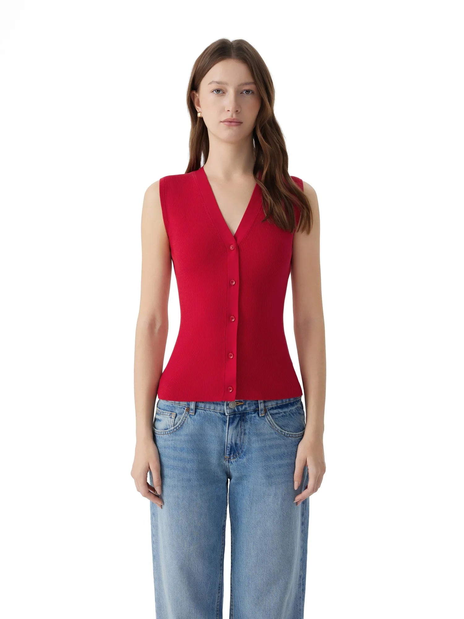 Button V Neck Tank Sweater Vest