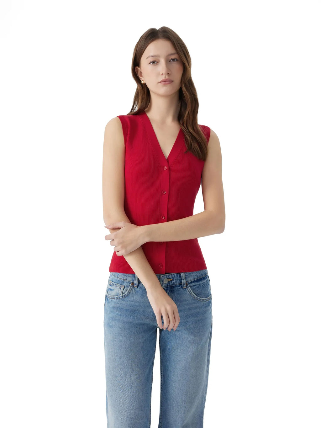 Button V Neck Tank Sweater Vest