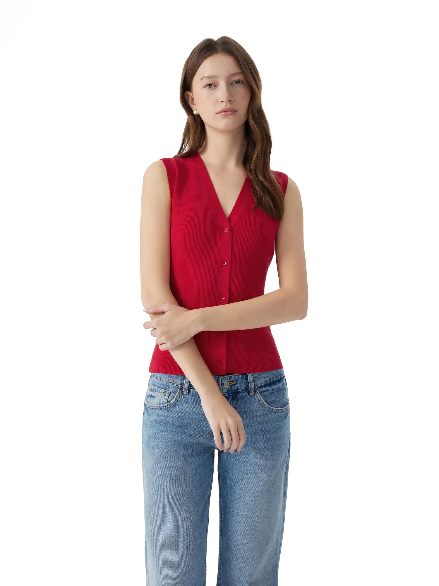 Button V Neck Tank Sweater Vest