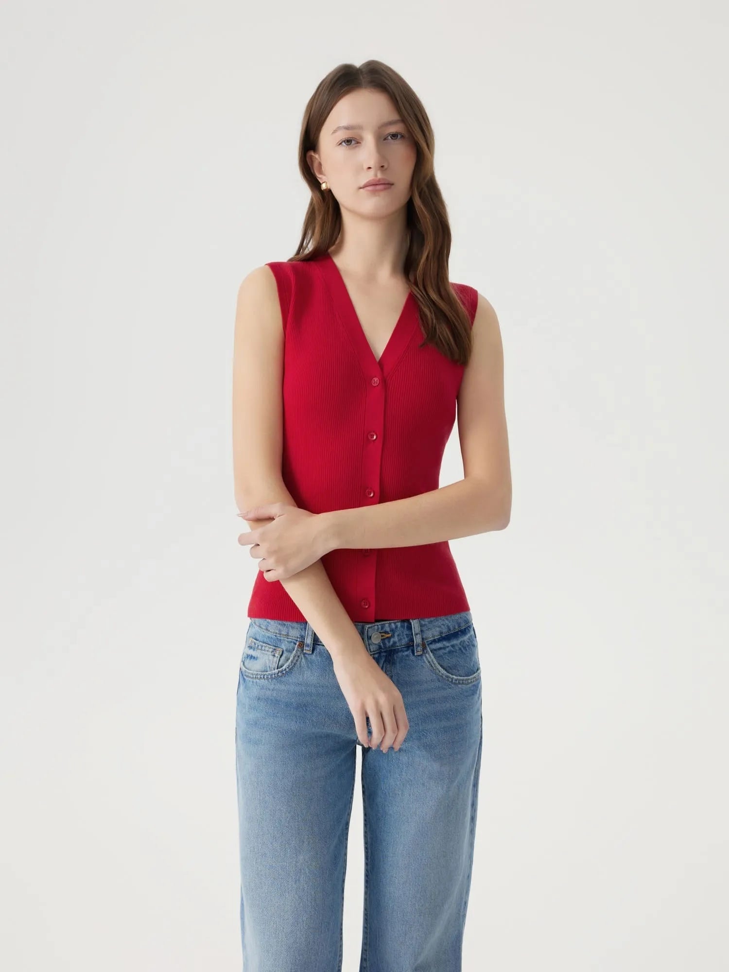 Button V Neck Tank Sweater Vest