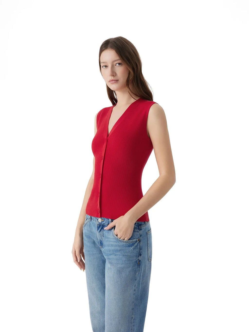 Button V Neck Tank Sweater Vest